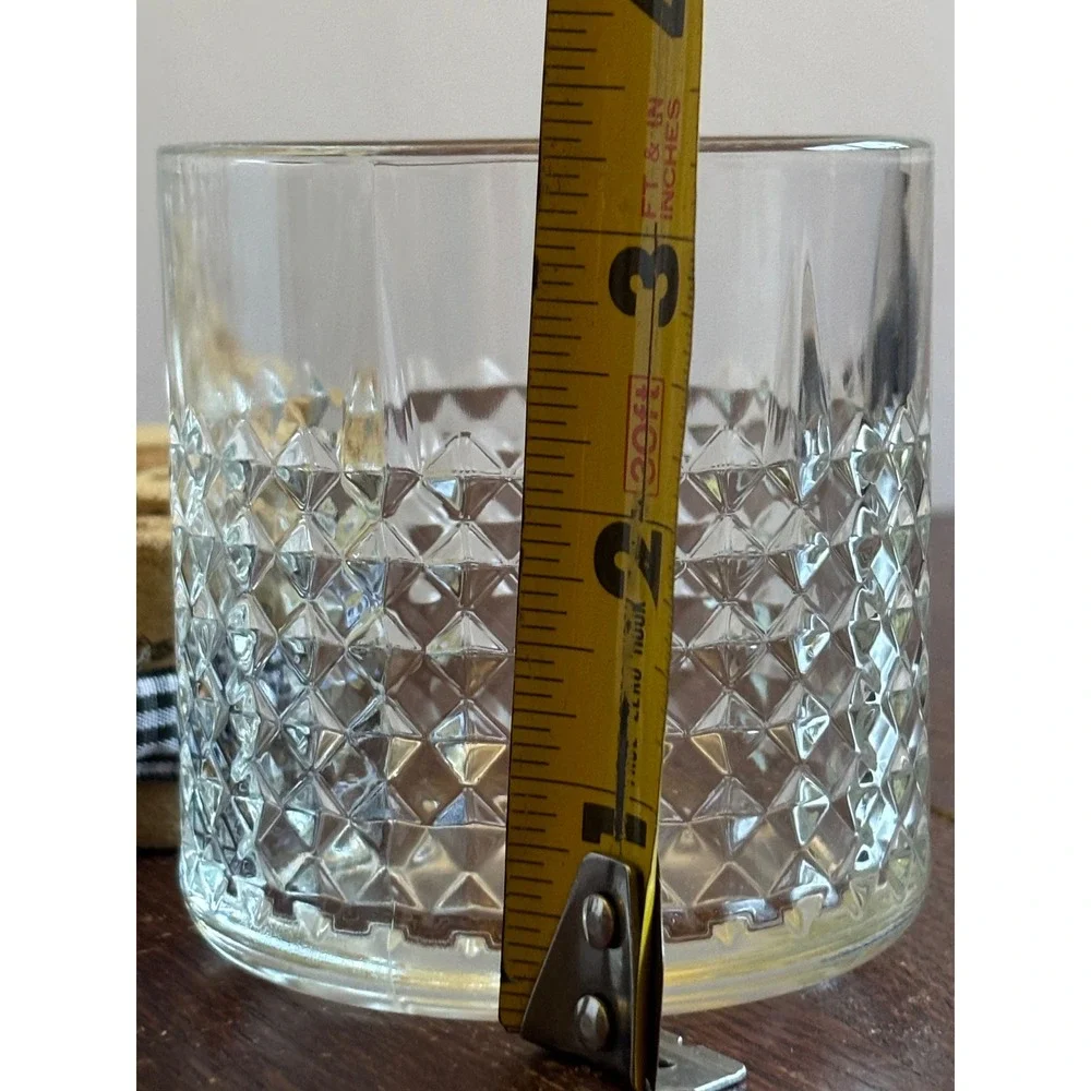 Vintage Diamond Point Whiskey Glasses Set of 2 Clear Rocks Glass Barware 3.5in